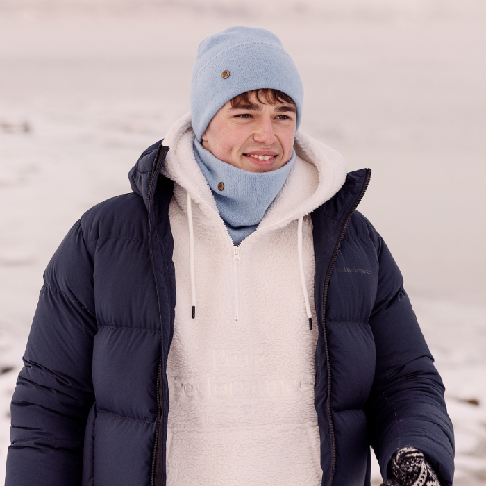 Lue merinoull lyseblå